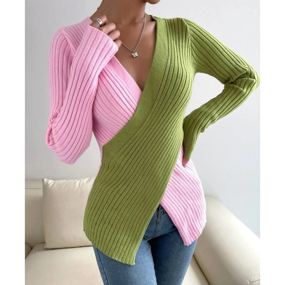 COPY - Pink and Green crossover woman sweater